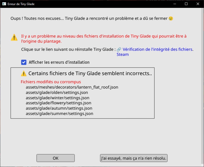 Tiny Glade crash window