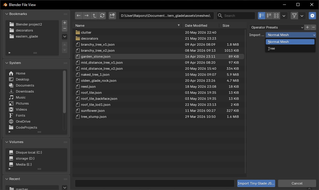 Tiny Glade JSON import window